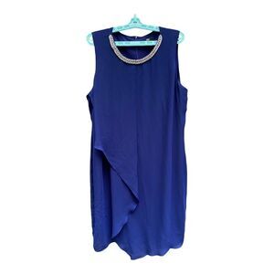 JBS Women’s 18W Royal Blue Chiffon Shift Dress with Rhinestone Necklace